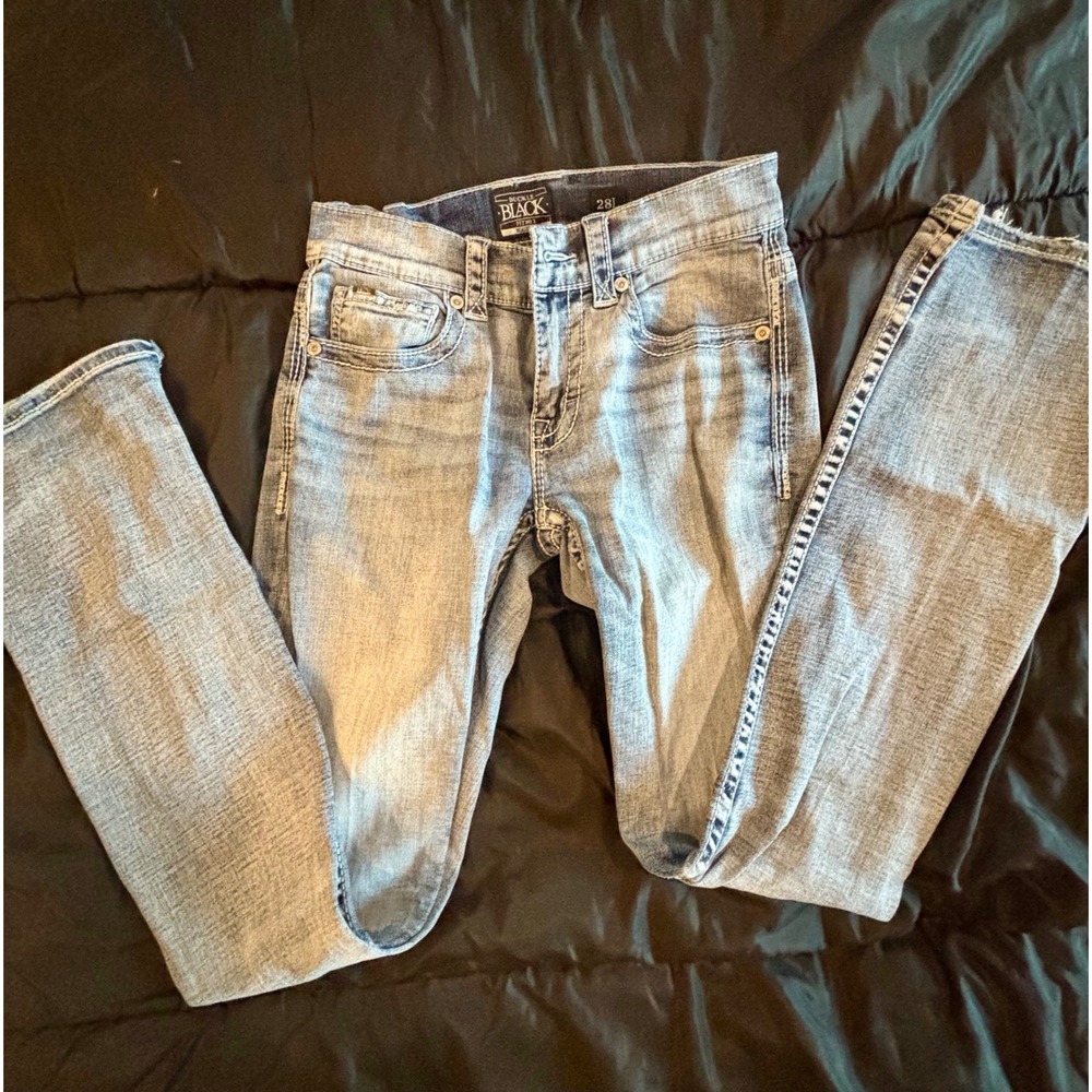 Buckle Black Fit No 3 Bootleg Jeans Light Wash Distressed Stretch Denim 28L
